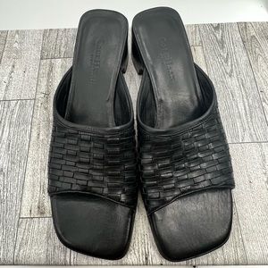 Cole Haan Vintage Black Leather Square Toe Block Heel Slides, Women's 8.5 AA